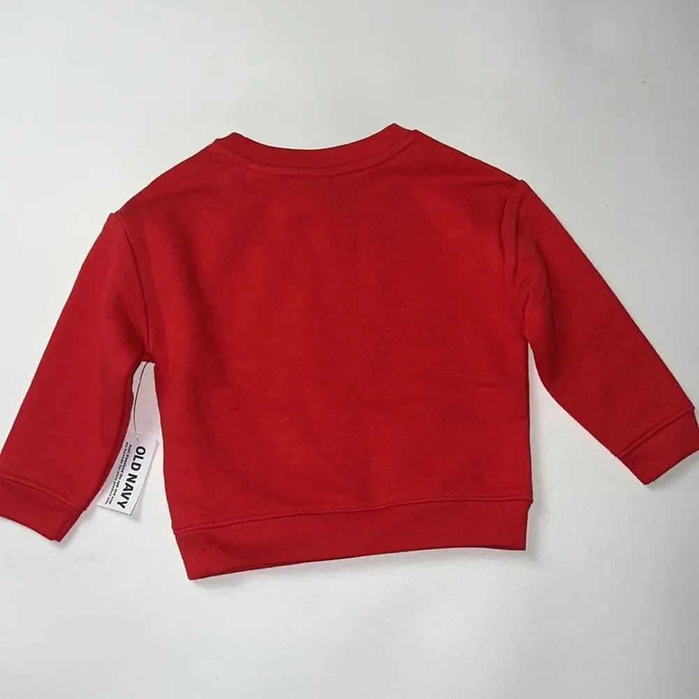 Old Navy Baby Red Graphic Crewneck Long Sleeve Cold Weather Sweatshirt Sz 12-18M